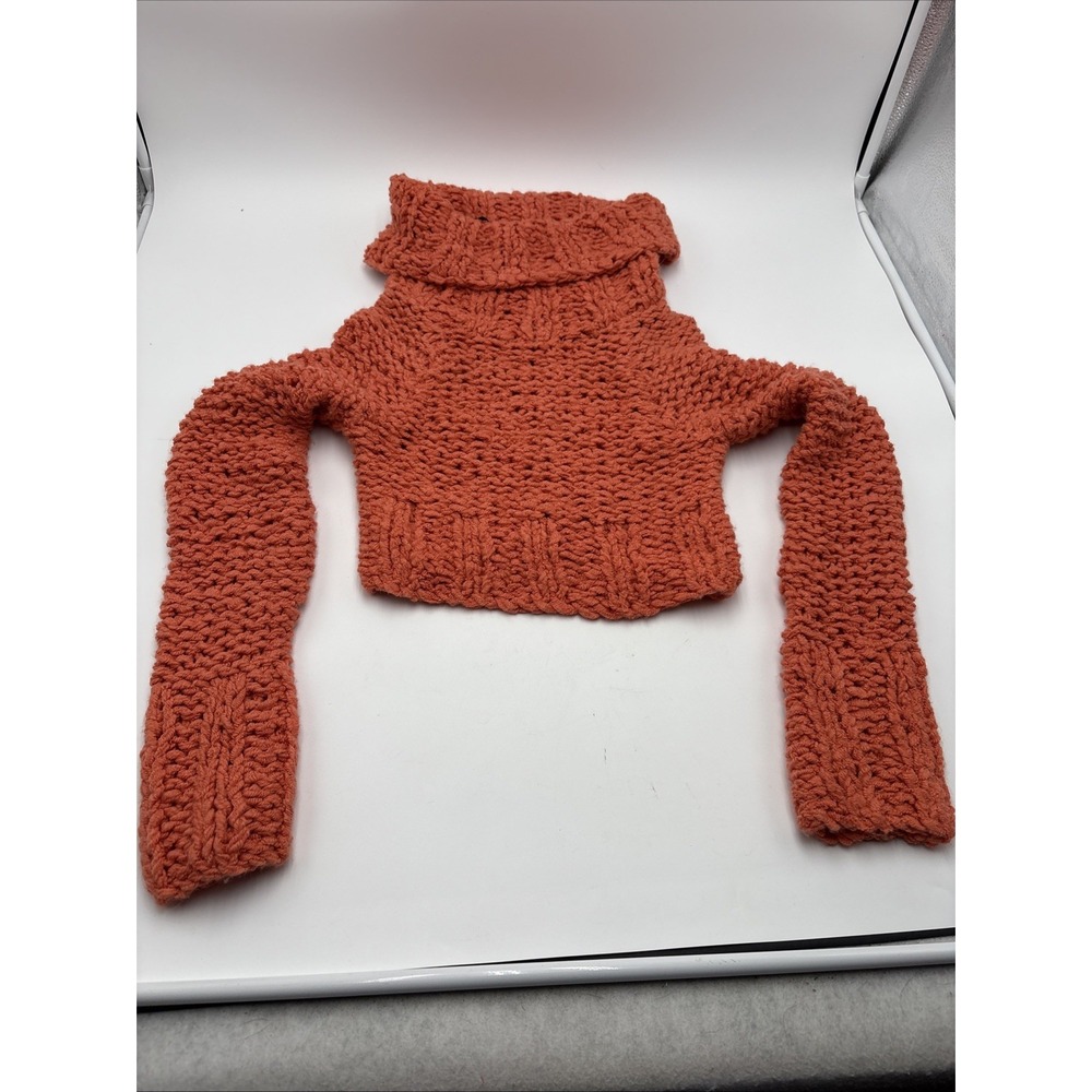 Bebe Womens Turtleneck Crochet Sweater Extra Small Orange 64% Acrylic 30% Wool